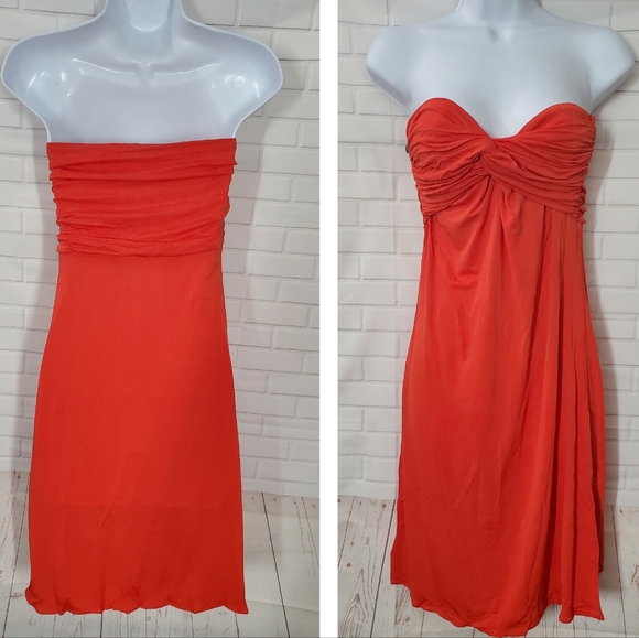 Tufi Duek Coral Red Strapless Beach Dress - Picture 1 of 5